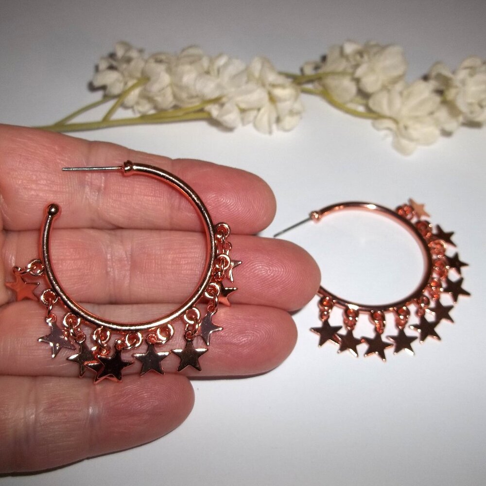 Rose Gold Hoop Earrings Set Stars Jewelry For Woman Girl Fashion Accessory D192